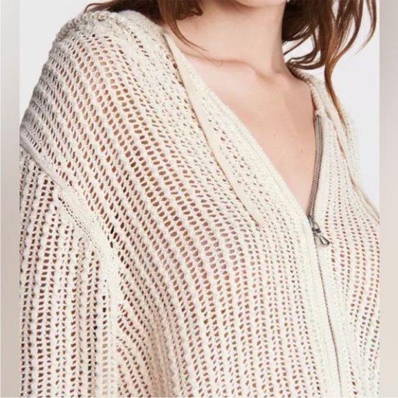 Rag and Bone Miley Hoodie Open Knit Sweater Pointelle Zip Front Sz XS NEW - Picture 2 of 13